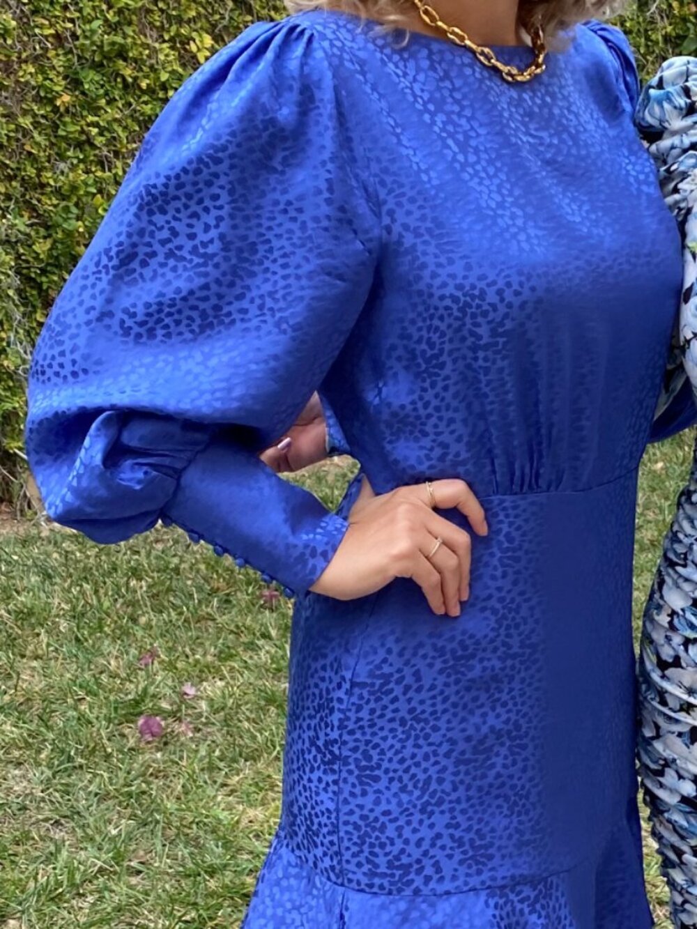 Intermix, Silk, Cobalt Blue, Long Puffy Sleeve, Short Dress